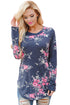 Sexy Gray Long Sleeve Floral Autumn Womens Top